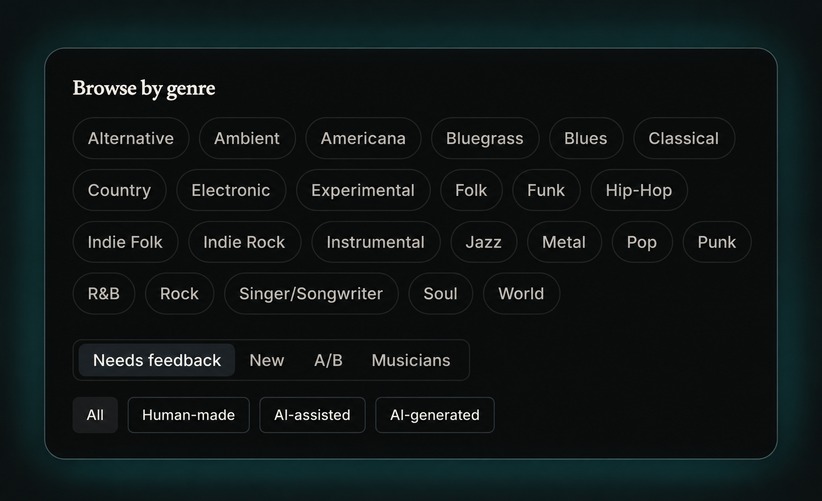 Browse TuneChecks by genre and how they are created